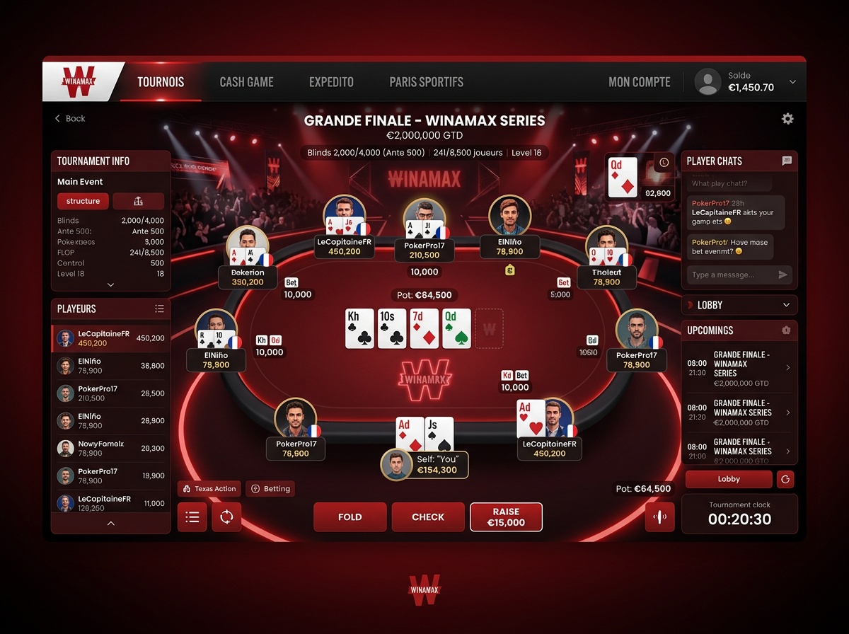 Plateforme Winamax - interface de jeu